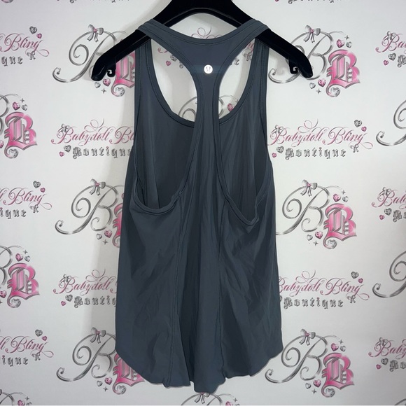 Lululemon racer back tank top workout gym yoga dark grey logo on back silver - Picture 3 of 8